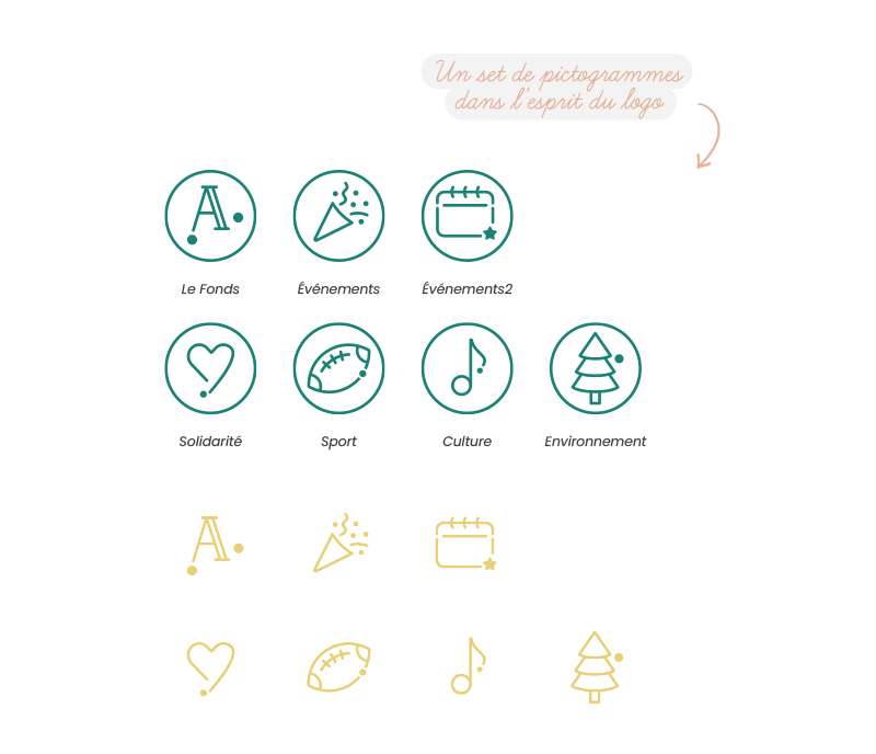 Un set de pictogrammes dans l’esprit du logo